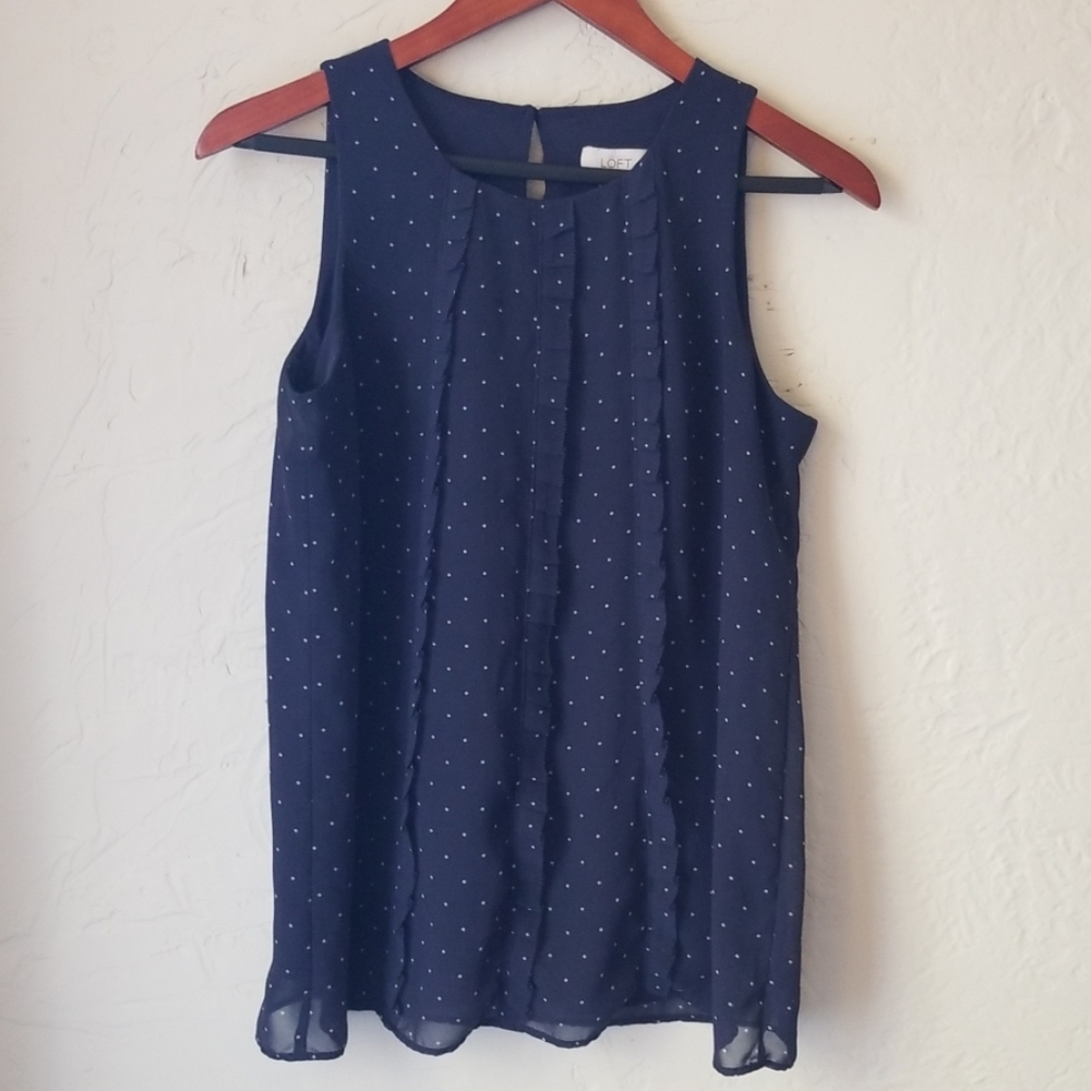 Ann Taylor LOFT Navy Blue/white micro polka dots